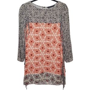 Zara Woman | Fringe Mini Dress | Long Sleeve Orange Black Print | S